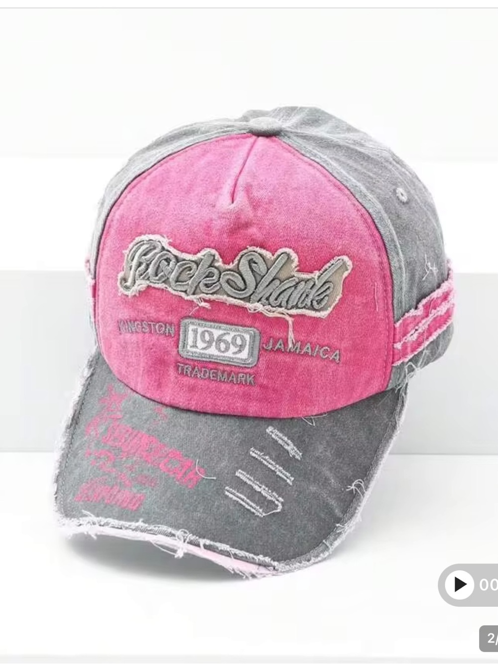 Distressed washed baseball fitted hat - Picture 1 of 5